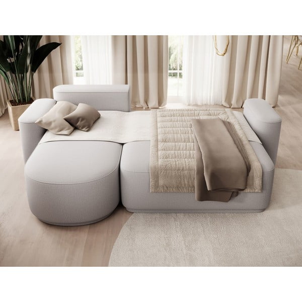Divano angolare grigio chiaro allungabile/con contenitore (con penisola a sinistra/con chaise lounge) e rivestimento in ciniglia Aurumm – ELTAP-image-4