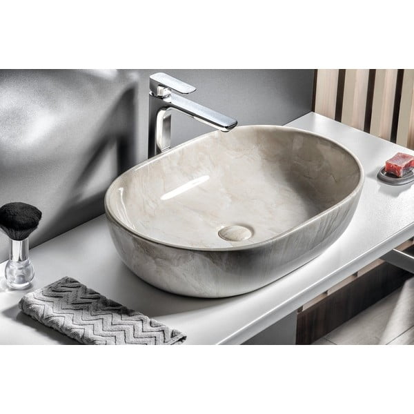 Lavabo beige in ceramica 59x42 cm Dalma – Sapho-image-1