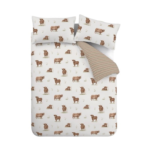 Set copripiumino e federa marrone e beige per letto matrimoniale e per letto esteso 230x220 cm Angus Highland Cow – Catherine Lansfield