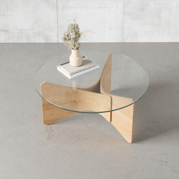 Tavolino rotondo con piano in vetro in colore naturale ø 84 cm Madera - Umbra-image-1