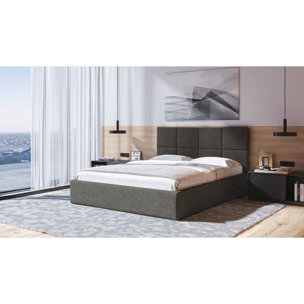 Letto matrimoniale imbottito color antracite con contenitore con rete inclusa 180x200 cm Bufo – MESONICA-image-1