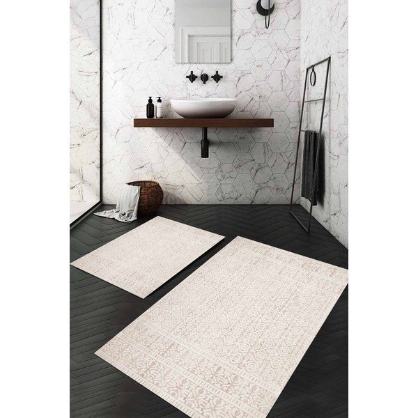Tappeti da bagno beige in set da 2 100x60 cm - Minimalist Home World-image-1