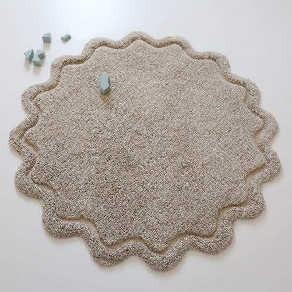 Tappeto rotondo beige in cotone lavabile e tessuto a mano ø 110 cm Sweet April Lin – Nattiot-image-2