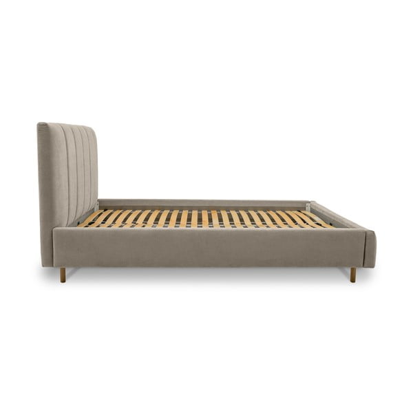 Letto matrimoniale imbottito beige con doghe in legno 160x200 cm Zee - Scandic-image-3
