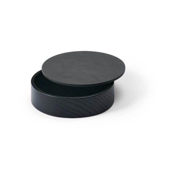 Scatola decorativa con coperchio nera/color antracite in legno ed eco pelle ø 11x3,5 cm Circle Nupo – LIND DNA-image-1