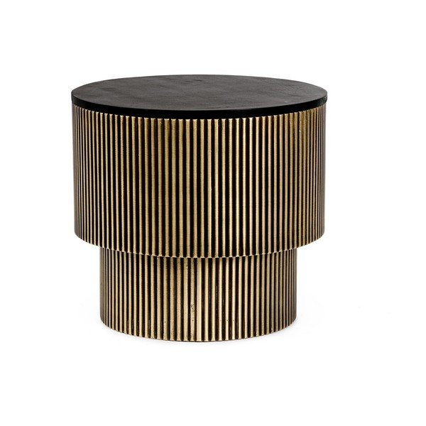 Tavolino da salotto rotondo nero/dorato con piano in legno di mango ø 50 cm Virat – Bizzotto
