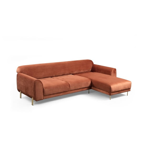 Divano letto angolare marrone arancio con superficie in velluto, angolo destro Image - Artie-image-2