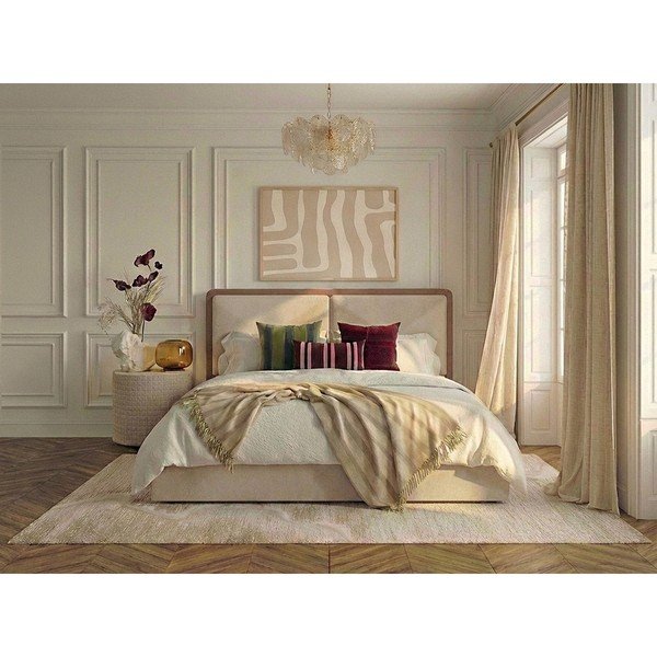 Letto matrimoniale beige/rosa polveroso imbottito con contenitore con rete inclusa 180x200 cm Mara – Bobochic Paris-image-1