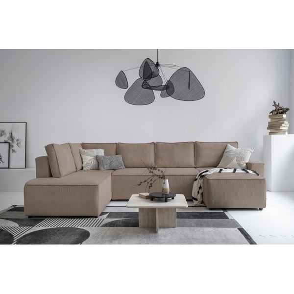 Divano letto angolare in velluto a coste beige Brave Dave - Miuform-image-1