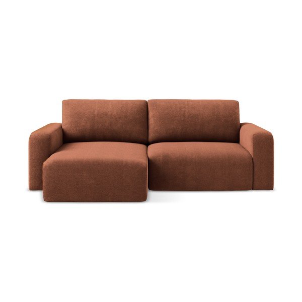 Divano angolare color terracotta allungabile/con contenitore (con penisola a sinistra/con chaise lounge) con rivestimento in ciniglia Kona – Makamii