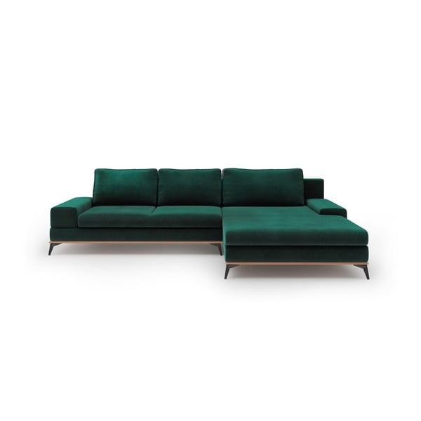 Divano letto angolare verde chiaro con rivestimento in velluto, angolo destro Astre - Windsor & Co Sofas