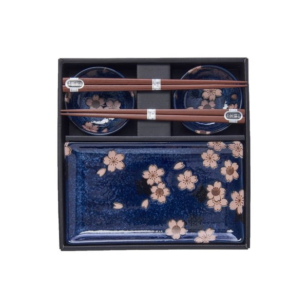 Set da 6 pezzi di piatti da sushi in ceramica blu Sakura - MIJ