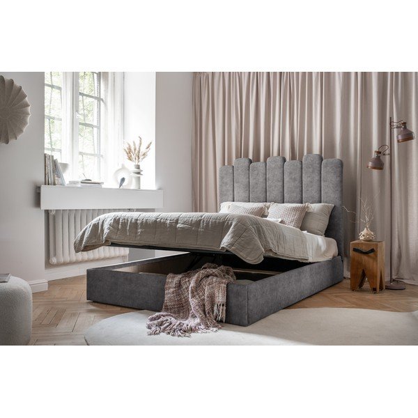 Letto matrimoniale imbottito grigio con contenitore con griglia 140x200 cm Dreamy Aurora - Miuform-image-4