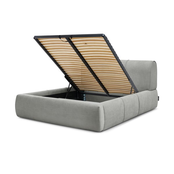 Letto matrimoniale imbottito grigio chiaro con contenitore con griglia 180x200 cm Vernon - Bobochic Paris-image-4
