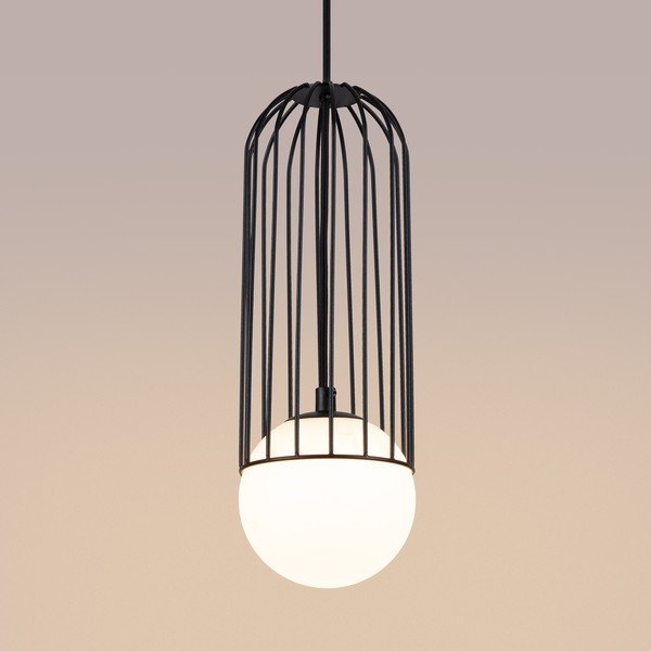Lampadario bianco/nero con paralume in vetro Belinda – Sollux-image-2