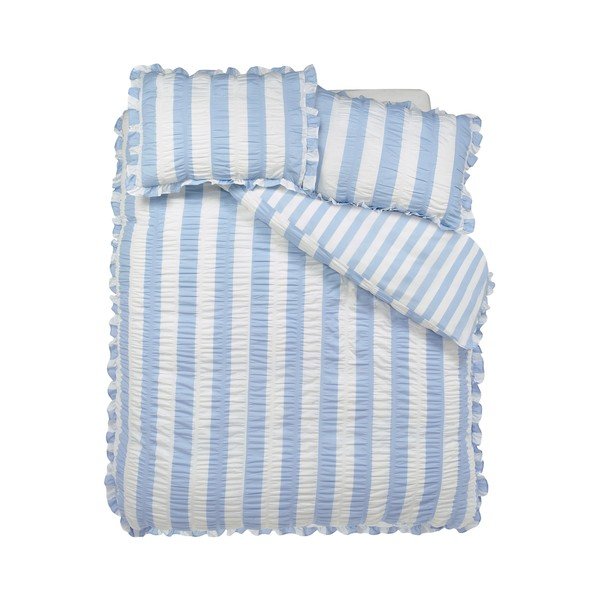 Set copripiumino e federa blu per letto matrimoniale 200x200 cm Seersucker Frill Stripe – Catherine Lansfield