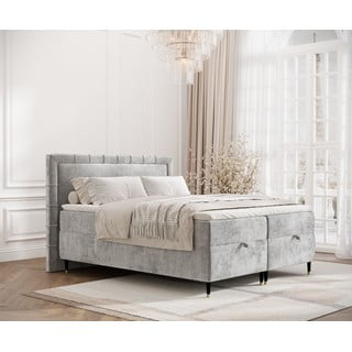 Letto boxspring grigio chiaro con spazio contenitivo 200x200 cm Voyage - Maison de Rêve
