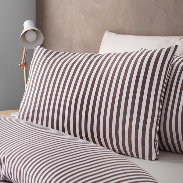 Set copripiumino e federa marrone scuro per letto matrimoniale 200x200 cm Epping Textured Stripe – Catherine Lansfield-image-3