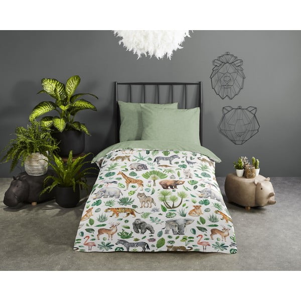 Set copripiumino e federa da bambini verde in cotone per letto singolo 140x200 cm Samba – Good Morning-image-1