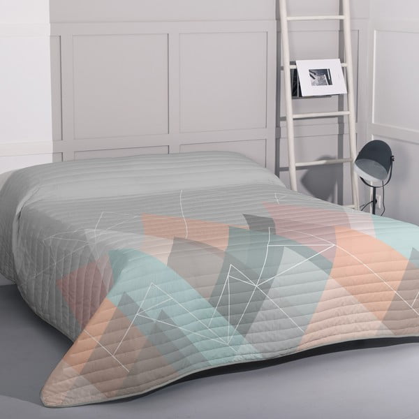 Copriletto trapuntato in cotone rosa e grigio 180x260 cm Range - Blanc-image-1