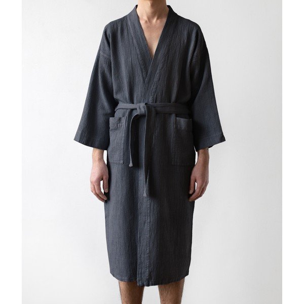 Unisex tmavě šedý župan z bavlny a lnu Linen Tales, vel. L