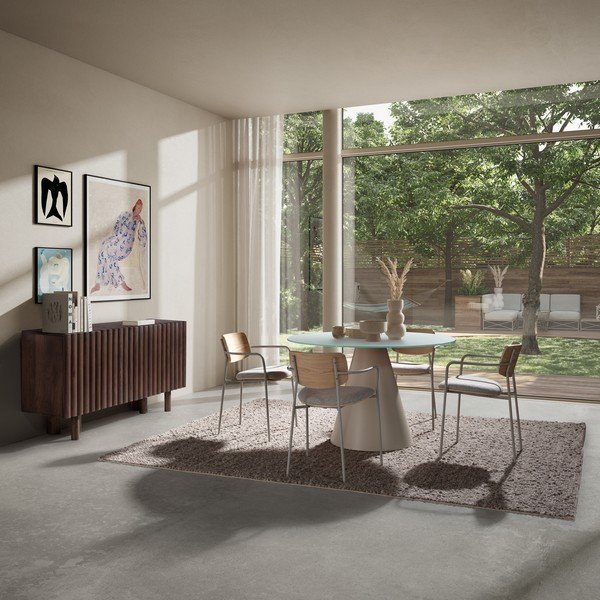 Tavolo da pranzo rotondo con piano in vetro ø 120 cm Vida – MOME-image-1