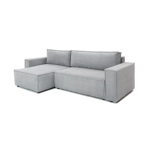 Divano letto variabile in velluto a coste grigio chiaro Divano letto angolare Bowie - Bonami Selection-image-3