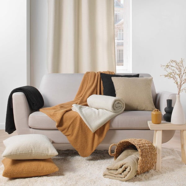 Coperta beige in vello 180x220 cm Curly Wooly – douceur d'intérieur-image-3