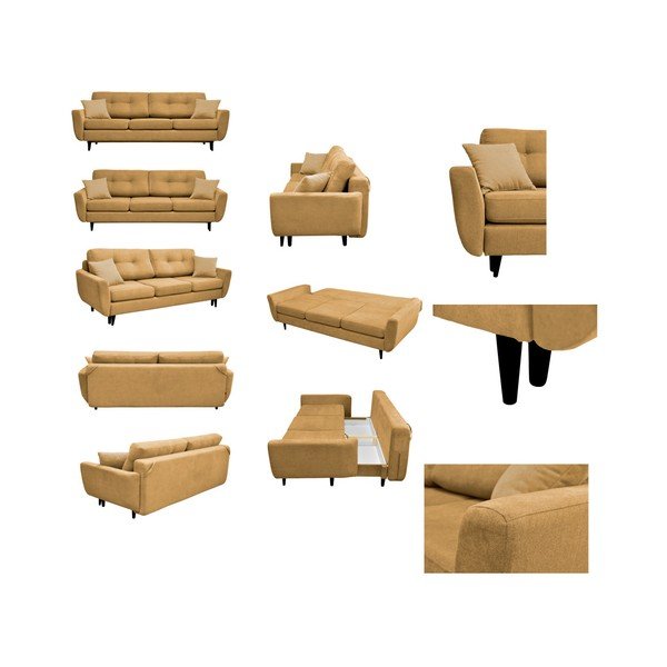 Divano letto a tre posti giallo con gambe nere Jasmin - Mazzini Sofas-image-2