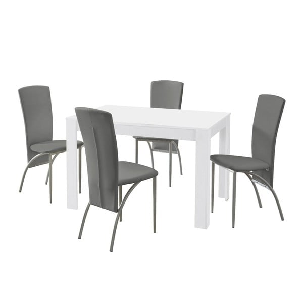 Set di 4 tavoli da pranzo grigi e 4 sedie da pranzo grigie Lori Nevada Bianco Grigio Chiaro - Støraa