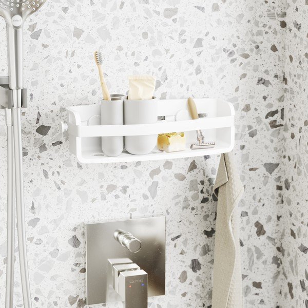 Mensola in plastica bianca autoportante per il bagno Flex - Umbra-image-1