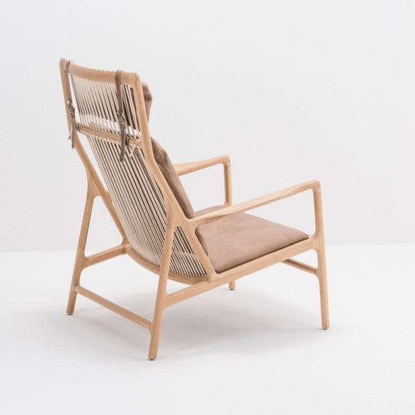 Poltrona con struttura in rovere massiccio e seduta in pelle di bufalo marrone Dedo - Gazzda-image-2