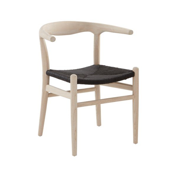 Sedia da pranzo nera/colore naturale chiaro in olmo massiccio con braccioli Nattavaara – Jotex