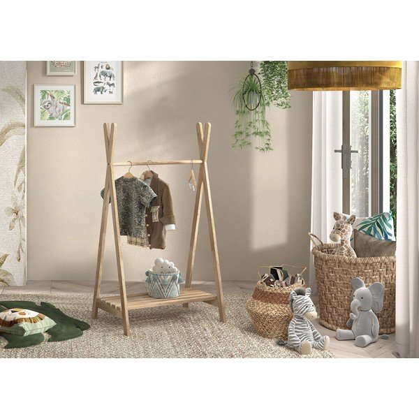 Appendiabiti per bambini di colore naturale in rovere massiccio 74x132 cm Forrest – Vipack-image-1