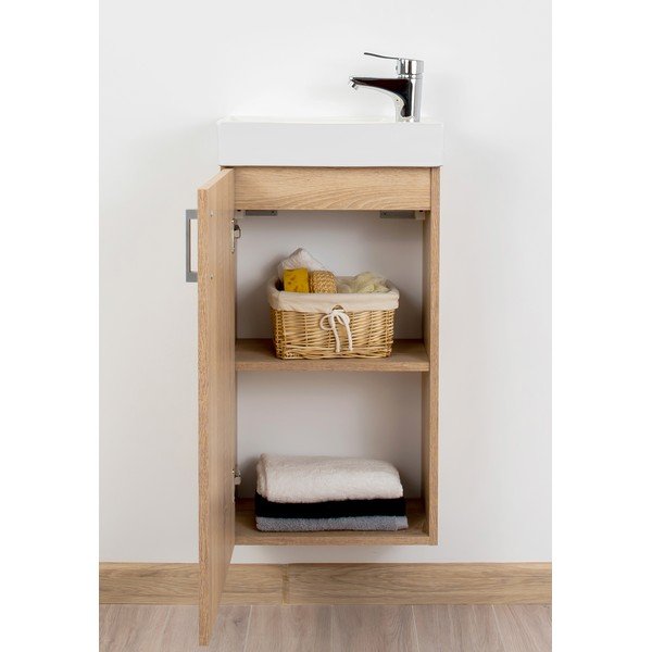 Mobile basso sospeso con lavabo senza miscelatore in rovere decorato in colore naturale 40x79 cm Oia - STOLKAR-image-3