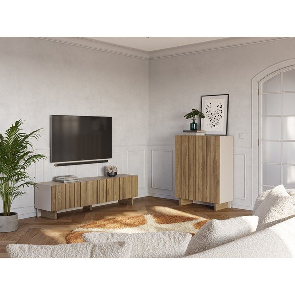 Armadietto color crema/di colore naturale in pino massiccio 90x120x43 cm Marlo – Marckeric-image-4
