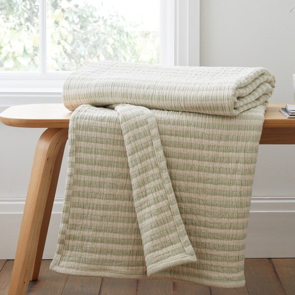 Coperta verde in cotone 150x200 cm Cotton Muslin Stripe – Bianca-image-2