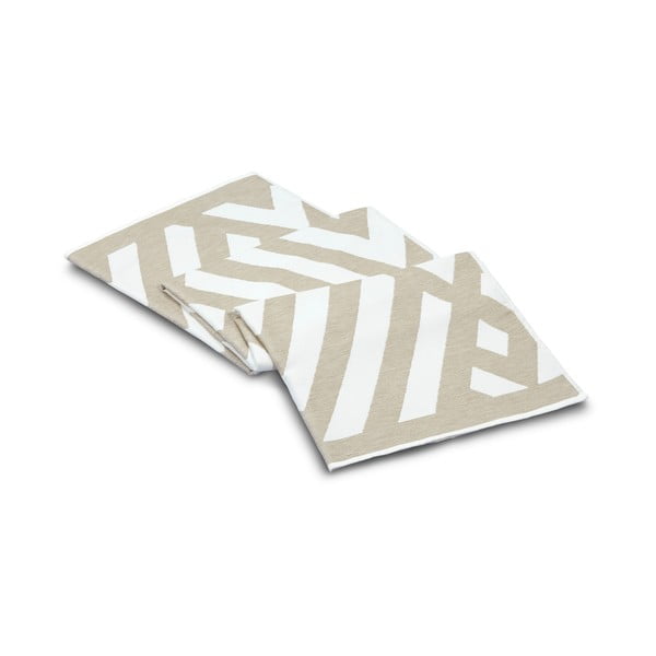 Tappeto da bagno in cotone beige e bianco, 100 x 180 cm Geometric - Foutastic-image-1