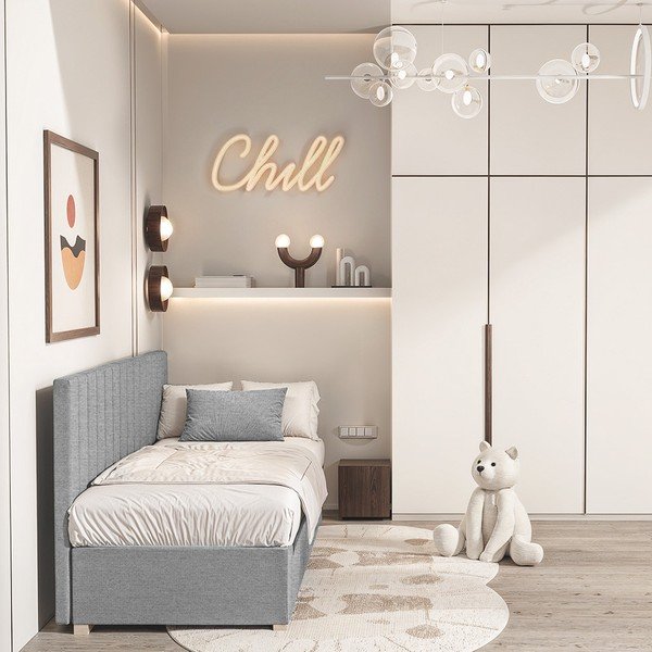 Letto da bambini grigio con contenitore con materasso incluso 90x200 cm Chill – Ghado-image-1