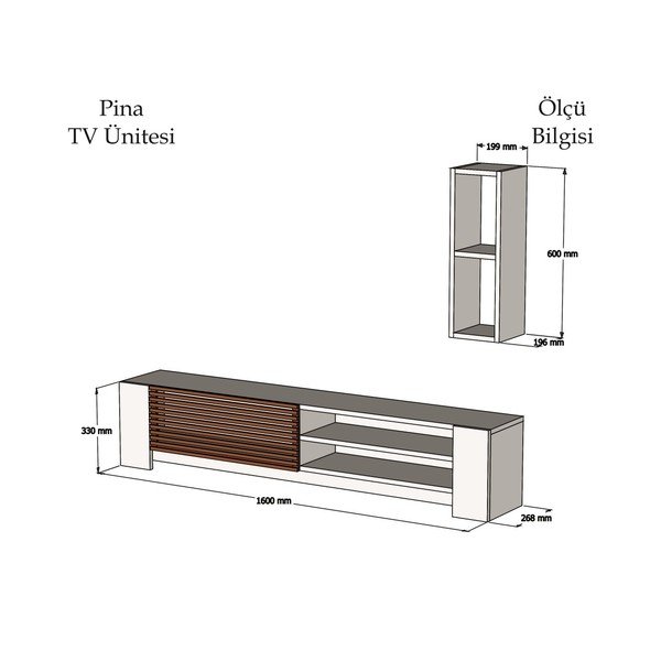 Tavolo TV e mensola a muro bianchi con dettagli in legno di noce Muzzo Pina - Puqa Design-image-2