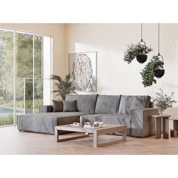 Divano angolare grigio allungabile/con contenitore (con penisola a sinistra/con chaise lounge) con rivestimento in ciniglia Maze – Maison de Rêve-image-1