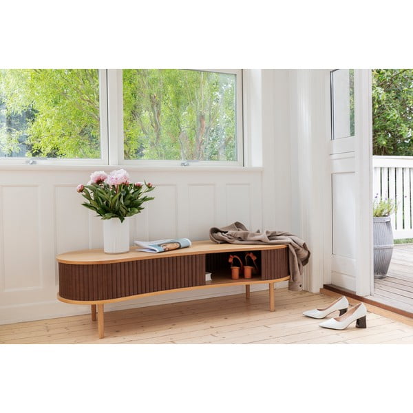 Tavolo TV in rovere decorato in colore grigio-naturale 140x40 cm Audacious - UMAGE-image-1