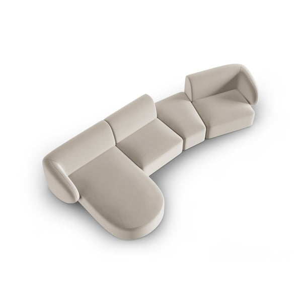 Divano angolare beige (con penisola a sinistra/con chaise lounge) con rivestimento in velluto Paolo – Milo Casa-image-1