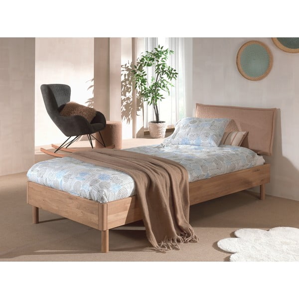 Letto singolo di colore naturale in rovere massiccio con rete inclusa 90x200 cm Forrest – Vipack-image-1
