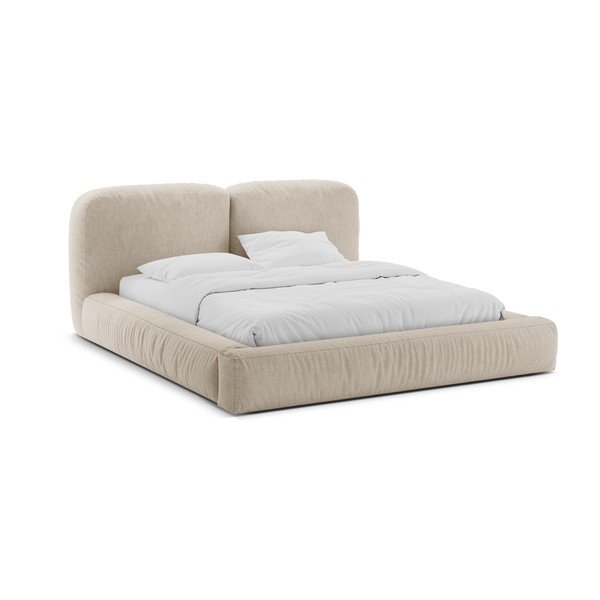 Letto matrimoniale imbottito beige con contenitore con rete inclusa 200x200 cm Martina – Micadoni 