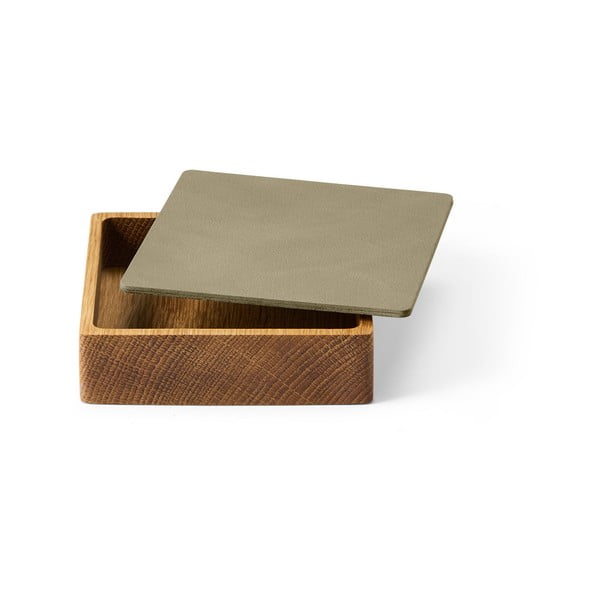 Scatola decorativa con coperchio verde/di colore naturale in legno ed eco pelle 11x11x3,5 cm Square Nupo – LIND DNA-image-1