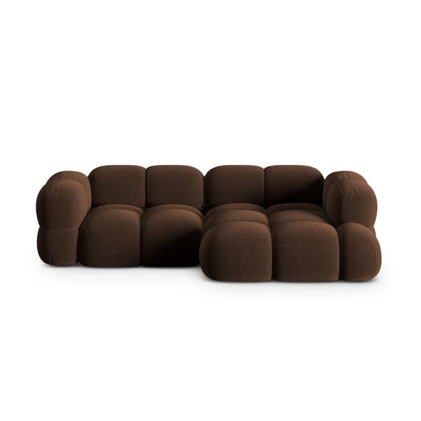 Divano angolare marrone scuro (con penisola a destra/con chaise lounge) con rivestimento in velluto Loretto – Cosmopolitan Design