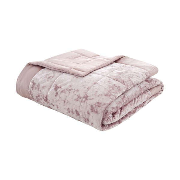 Copriletto trapuntato in velluto rosa per letto matrimoniale 220x220 cm Crushed - Catherine Lansfield-image-2