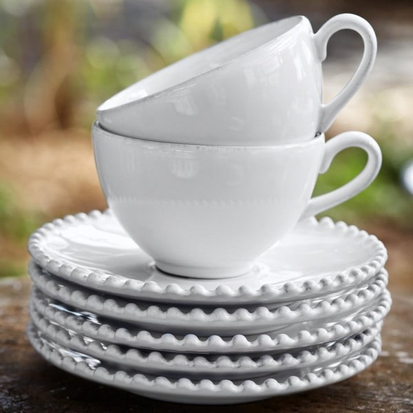 Tazza in gres bianco con piattino , 250 ml Pearl - Costa Nova-image-1