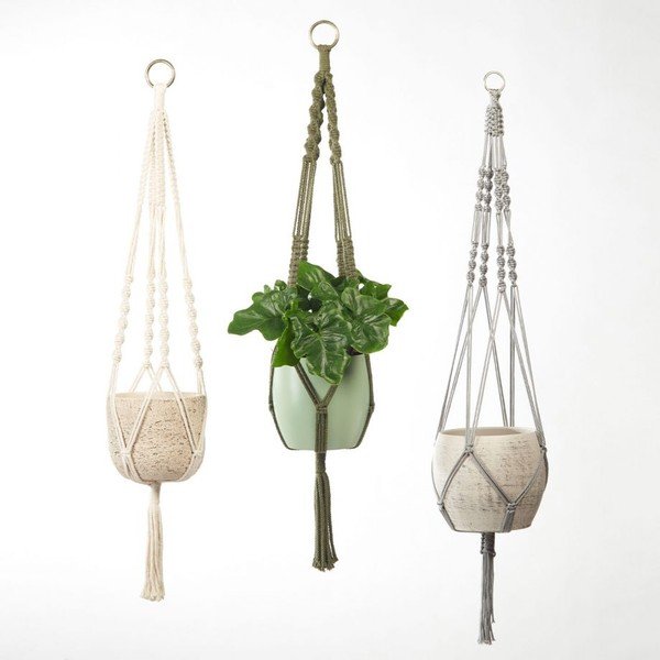 Sistema di vasi sospesi grigio, lunghezza 90 cm Makramee - Big pots-image-3